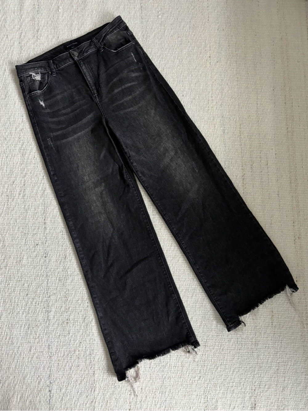 | Risen Jeans | Black High-Rise Wide-Leg Frayed Hem Women's Jeans size 15/32